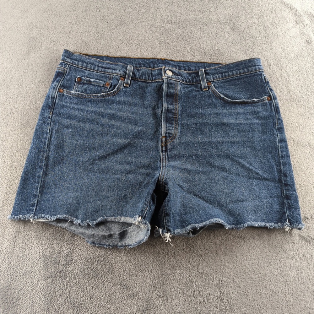Levis 501 Jean Shorts Womens 18W Blue Cut Off Frayed‎ Hem Stretch Denim Faded